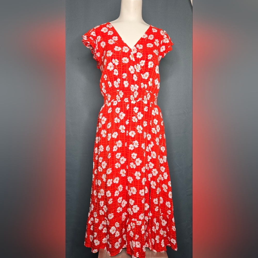 Draper James Red Floral Flutter Sleeve Midi Dress with Pockets -‎ NWOT Size M